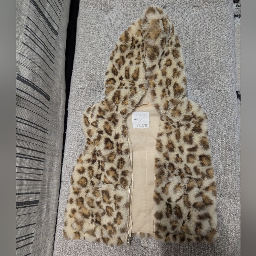 Toddler girls leopard faux fur vest